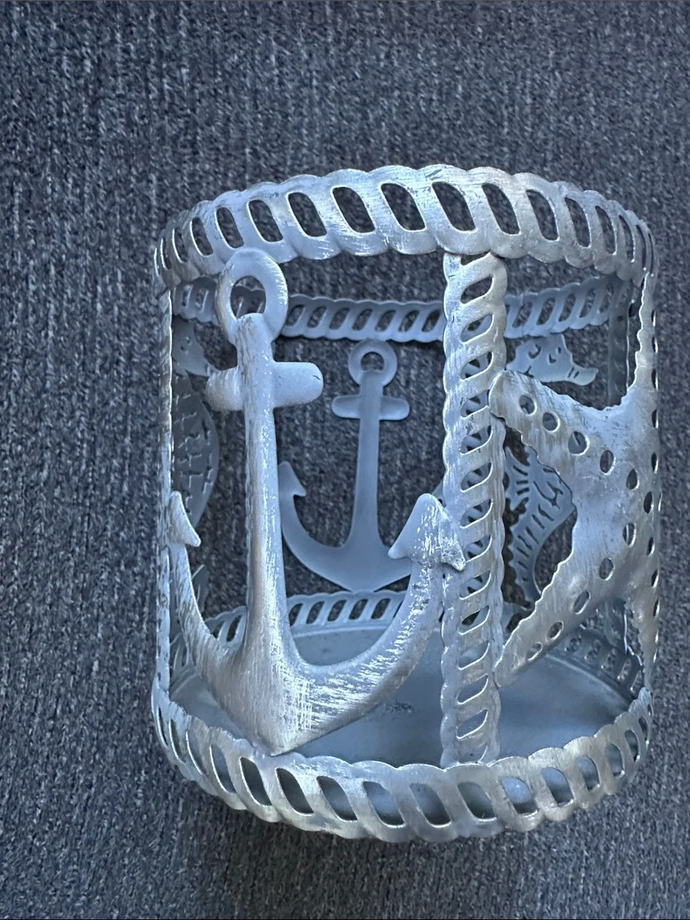 Sonoma silver gray Coastal Seahorse Anchor & starfish Metal Candle Holder